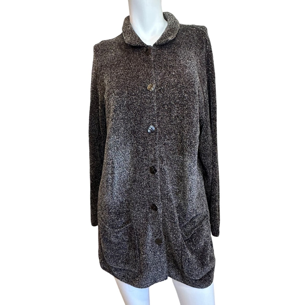 Margaret O' Leary Brown Gray Buttoned  Chenille Cardigan sz 3=XL